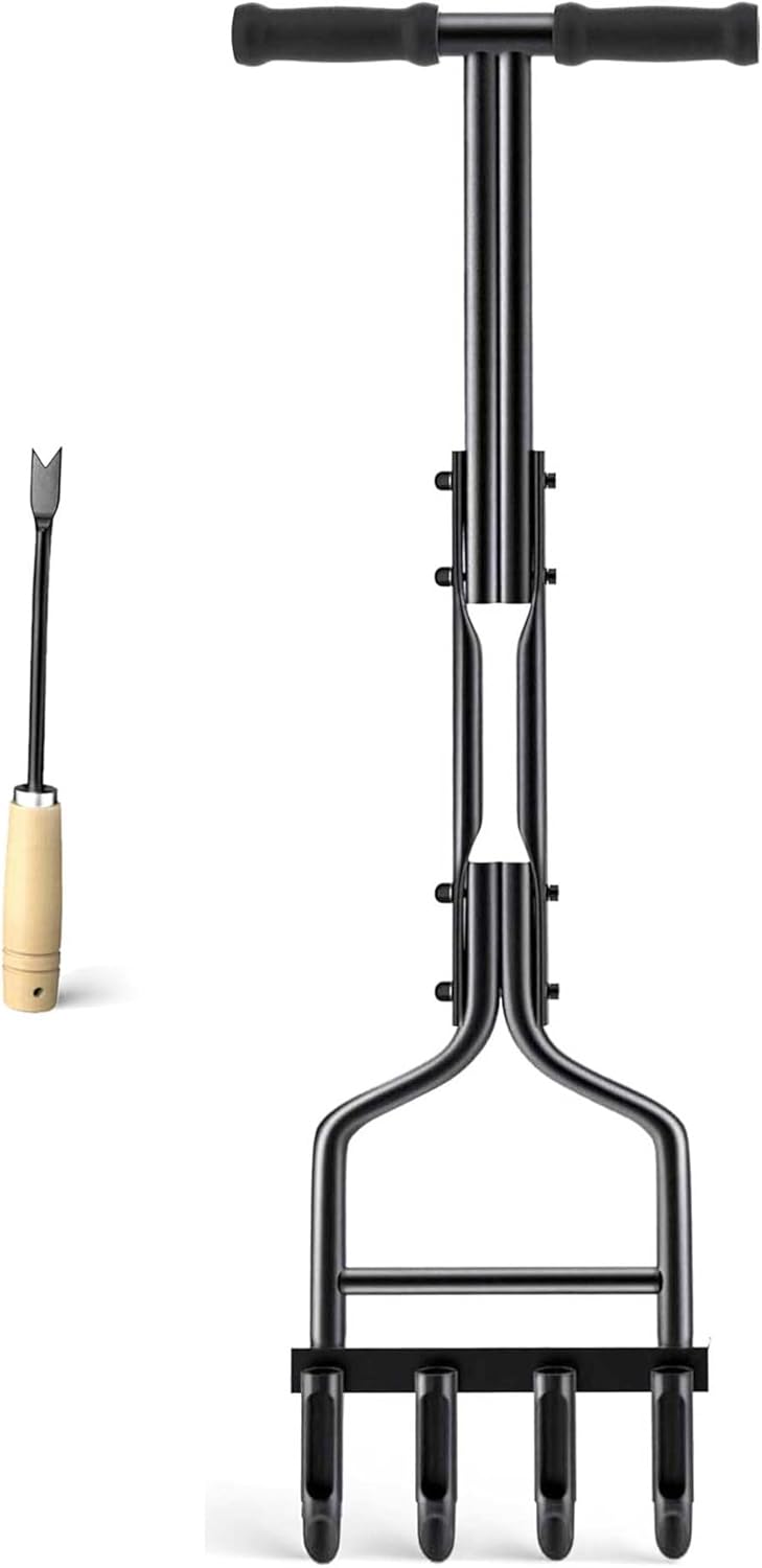 EEIEER Lawn Aerator Tool- 4 Coring Aeration Tool for Effortless Soil & Grass Care, Manual Aerator with Clean Tool, Ideal for Lawn Yard, Garden Care