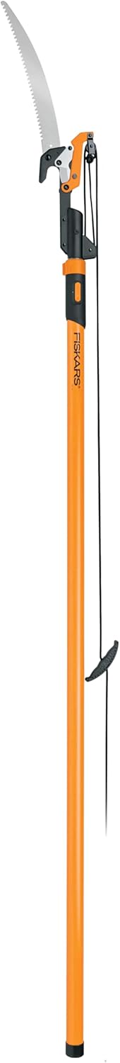 Fiskars 2-in-1 Extendable Tree Pruner and Pole Saw (Extends 7.9 - 12 feet) with Rotating Head, Pruning Stik Model with15-Inch Double-Grind Saw Blade, and Double Locking System