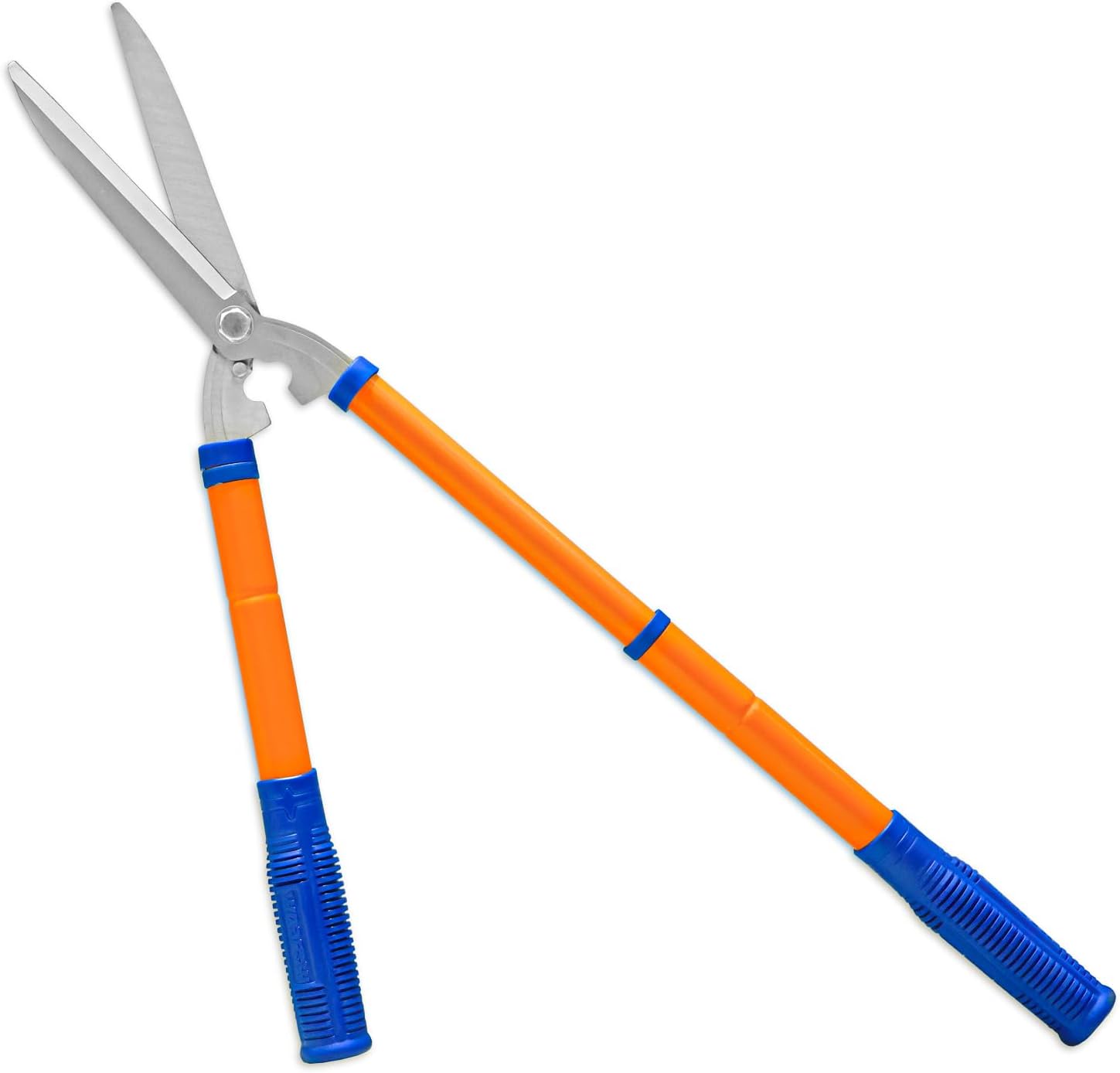 WPR1E95-1 Hedge Clippers:Bush Clippers With Adjustable Length Handle and Wavy SK-5 Steel Blade,Hedge Shears for Pruning Borders and Bushes, Blue and Yellow