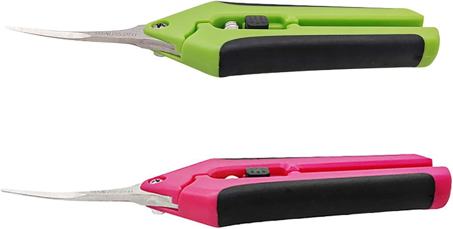 2 Pack Garden Scissors, 6.5 Inch Stainless Steel Bending Blade with Green and Purple Rubber Handle Gardening Scissors (Green an Purple, 2)