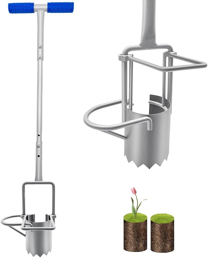 Updated Bulb Planter Long Handle for Digging, 5-in-1 Lawn and Garden Tool, Weeding, Soil Sampler, Transplanting, Sod Plugger Height Adjustable Bulb Transplanting