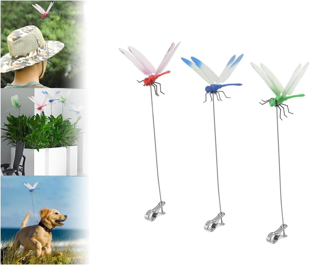 3pcs Fake Dragonfly Pole Clips, 3D Dragonfly Hat Clips, Outdoor Artificial Dragonfly Pole Clips, Dragonfly Clips for Garden Home Decoration Durable Dragonfly Pole Clips Easy to Use (Blue)