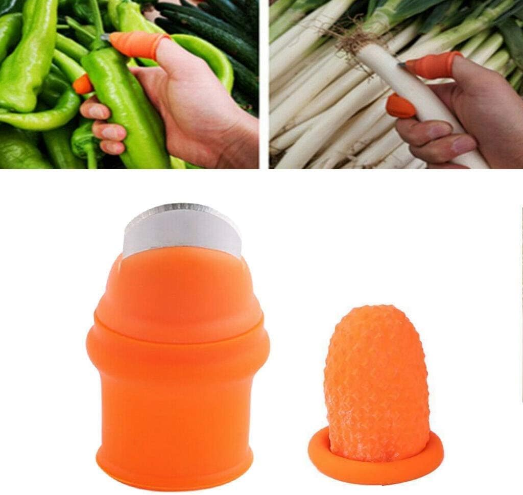 1 Set Orange Gardening Silicone Thumb Knife with Finger Cots Thumb Knife Picker for Fruits Vege Shears and Scissors(ZS301)