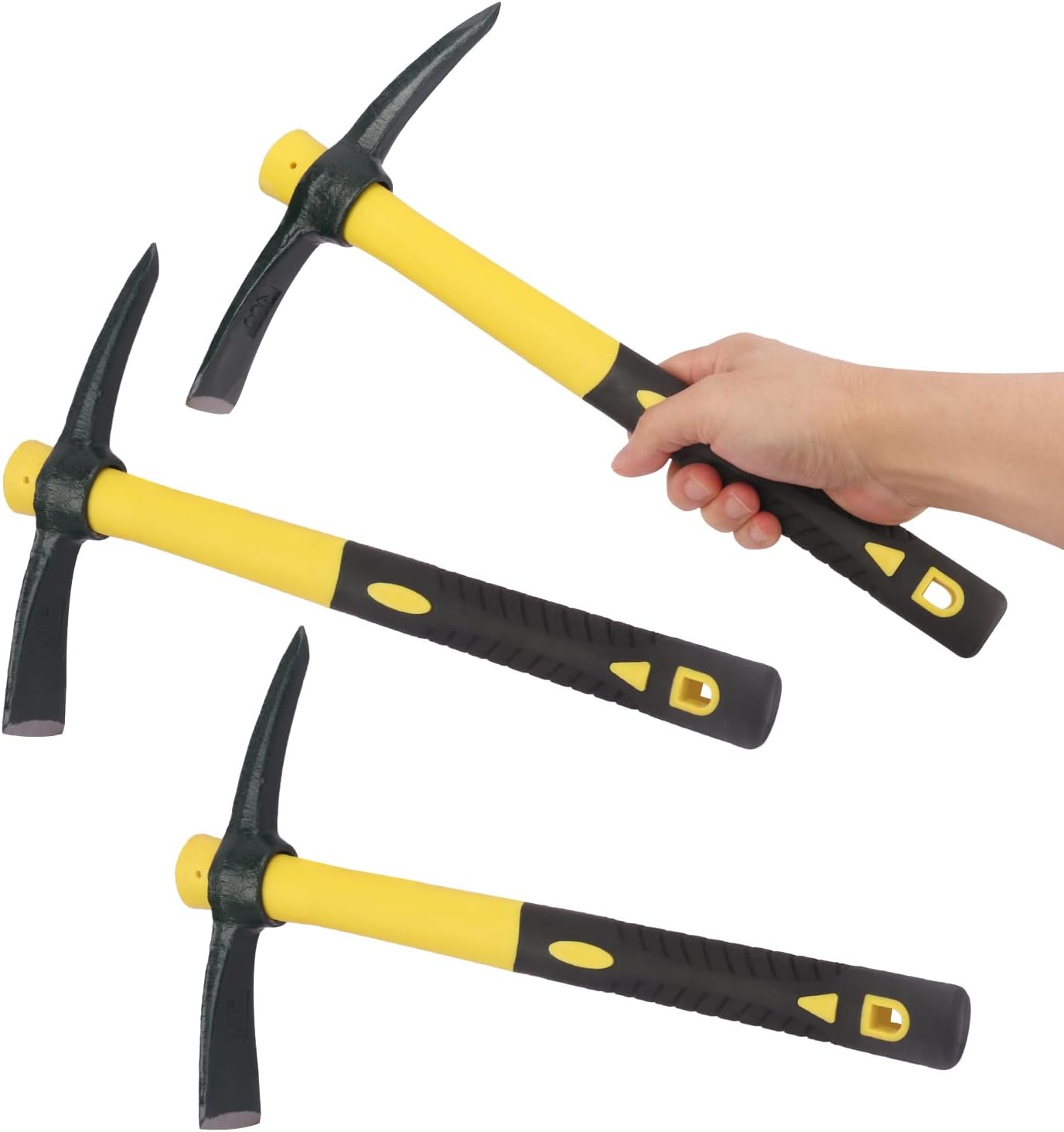3 Packs 14 Inch Small Pick Axes with Plastic Handle，Hand Pickaxe, Light Pick Axes for Digging Cast Steel for Gardening, Camping, Prospecting, and Outdoor Activities