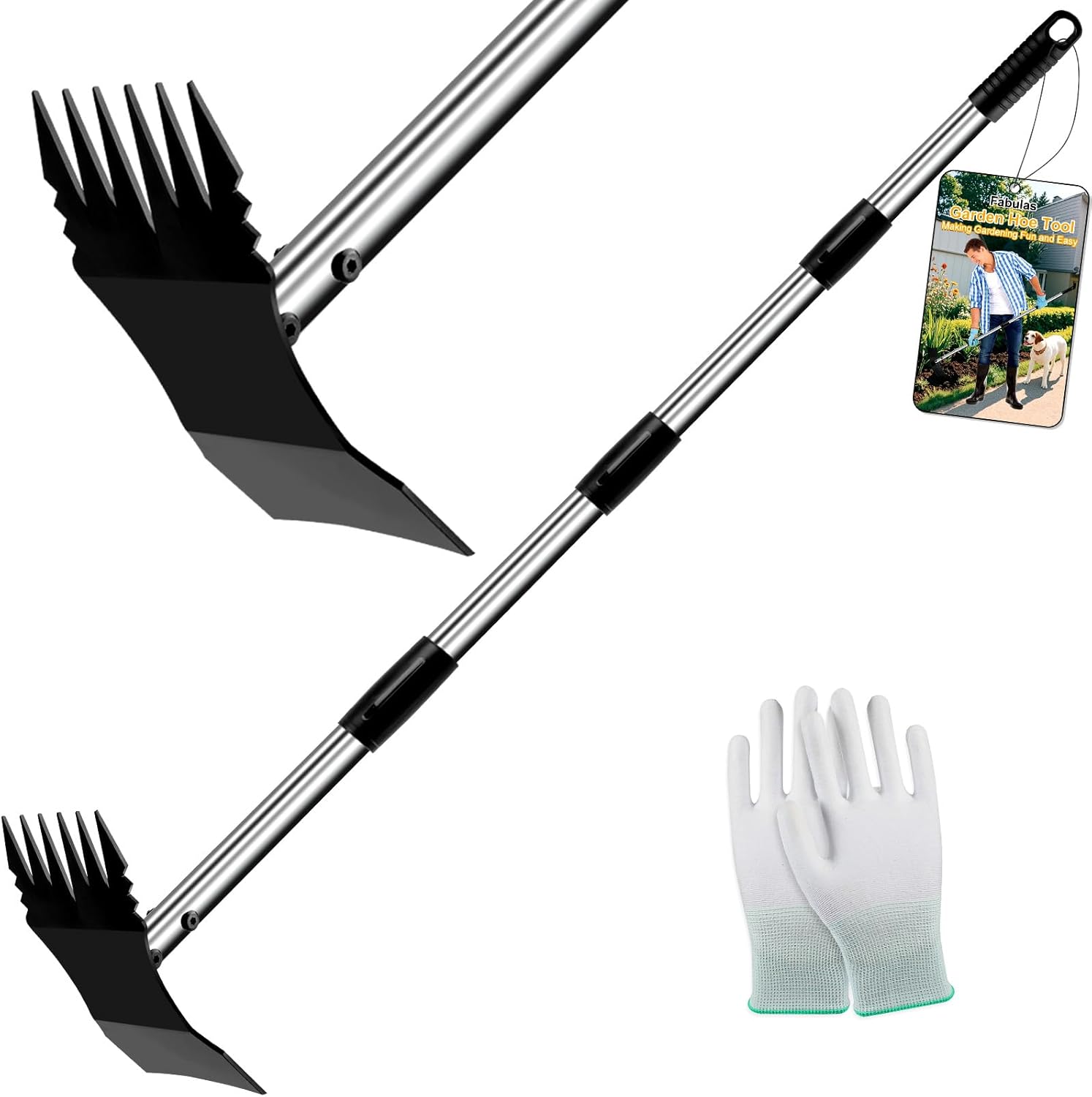 Hoe Garden Tool, 58 Inch Garden Hoe and Cultivator for Gardening Weeding, 2 in 1 Hand Gardening Tools with Extended Adjustable Long Handle Heavy Duty Dual Use Accessories for Tilling Planting