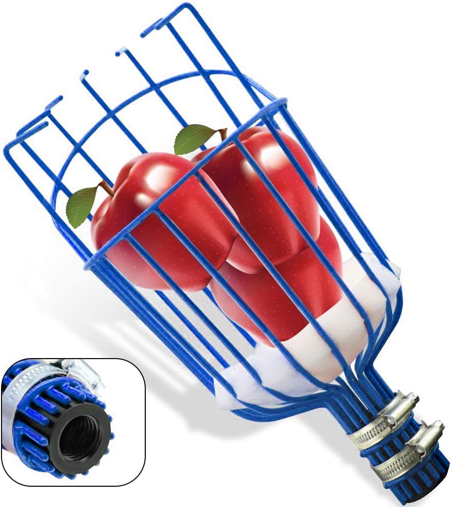 Fruit Picker Basket Head for Apple Avocado Lemon Peach Fruit Tree Grabber Tool Twist on Standard US (3/4inch Acme) Threaded Pole (Head Only) (Blue)