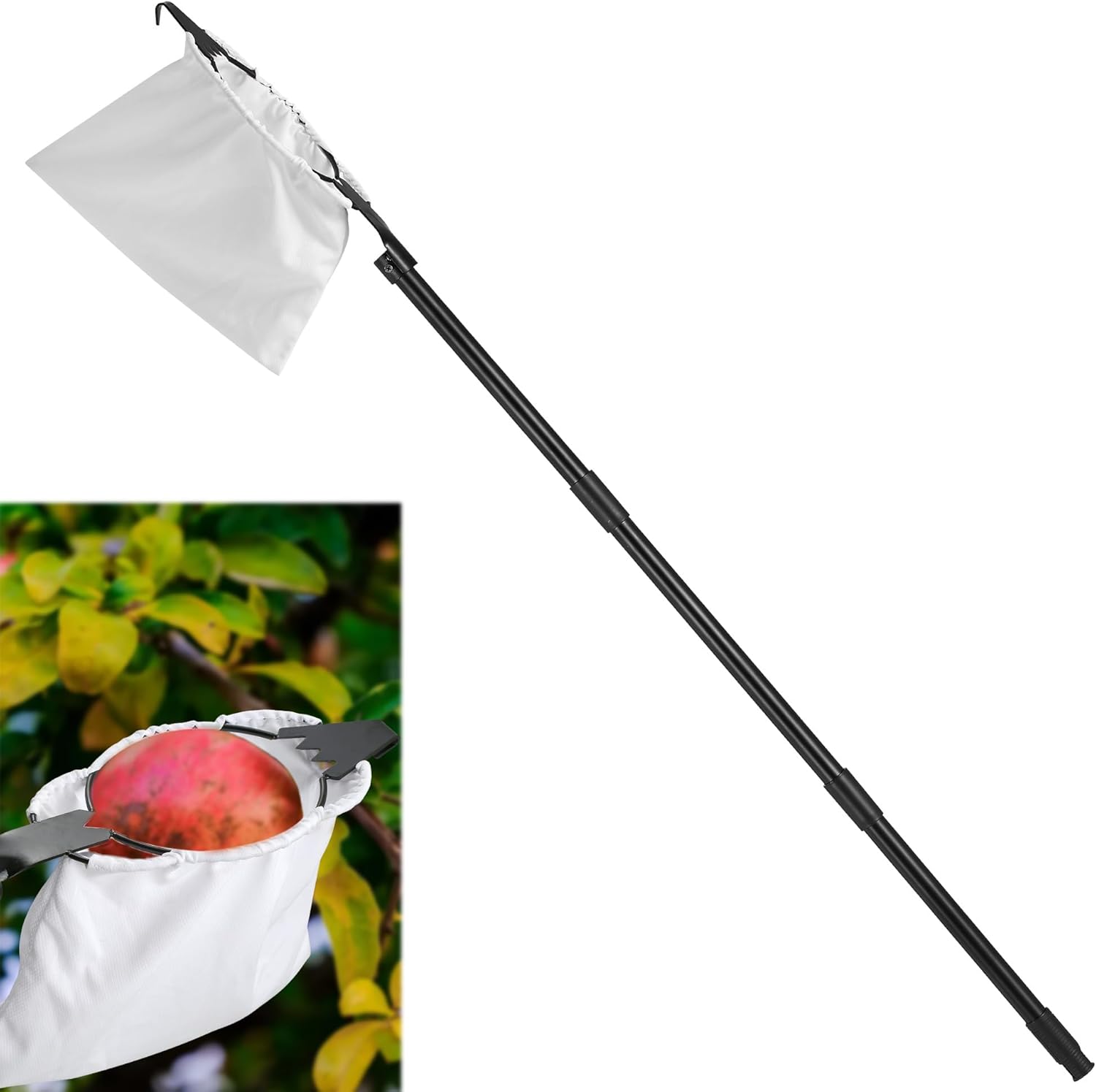Fruit Picker with Basket 26-120" Adjustable Long Handle Large Elastic Bag Fruit Picking Tools with Serrated Blades Equipment Tree Picker for Apples Mango Pear Orange Avocados