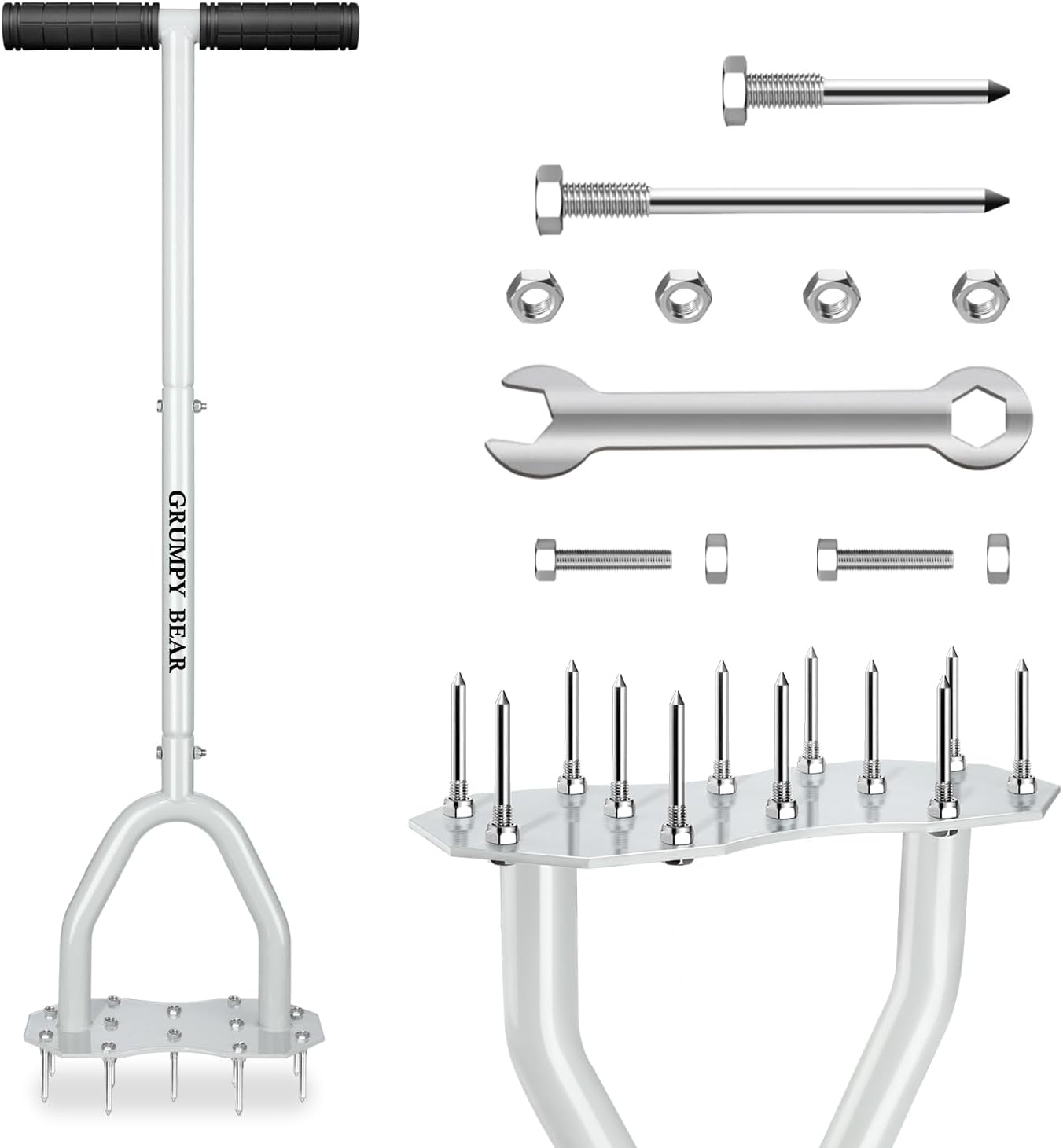 Grumpy Bear Heavy Duty Spike Lawn Aerator – Non-Slip T-Handle, Thick Stainless Steel Tube, Big Foot Plate for Better Root Growth & Water Drainage