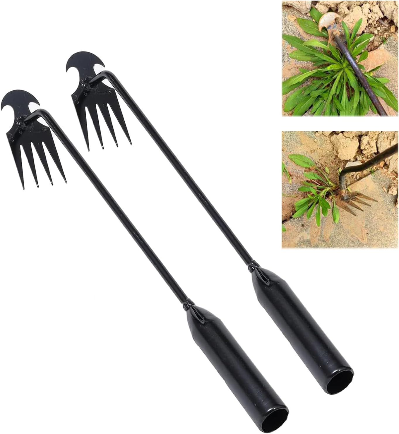2023 New Weeding Artifact Uprooting Weeding Tool, Premium Manganese Steel Forged Weed Puller 4 Teeth Dual Purpose Weeder, Hand Weeder Tool for Gardening with Long Handle (2PCS)