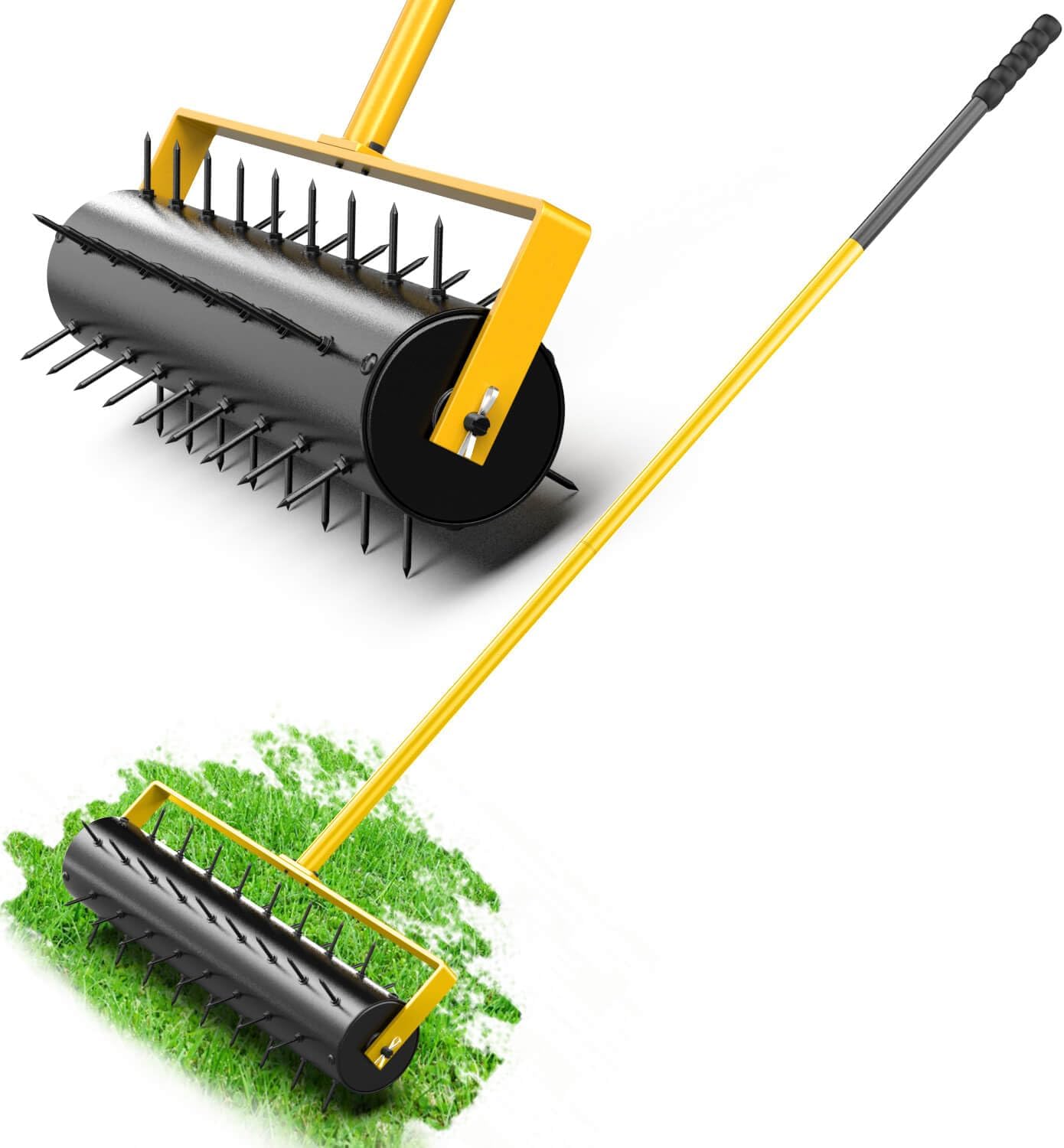 20 Inch Lawn Aerator, Heavy Duty Rolling Manual Lawn Aerator with 55 Inch Reinforced Handle
