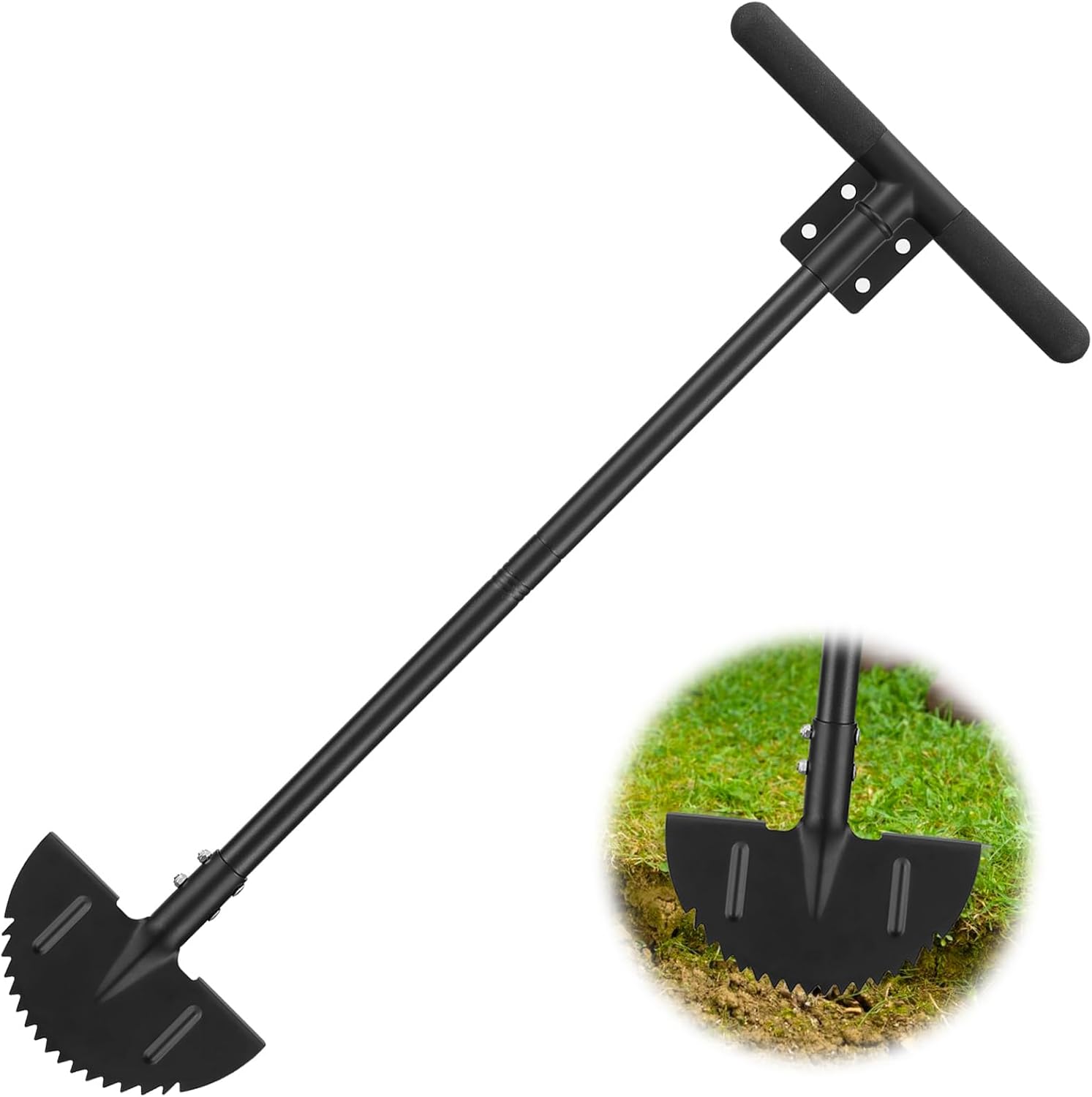 Edger Lawn Tool, Manual Edgers for Landscaping, Sharp Saw-Tooth Half Moon Hand Lawn Edging Tool with T-Grip Handle for Sidewalk, Yard, Garden, Flower Bed, Border, Cable Burying