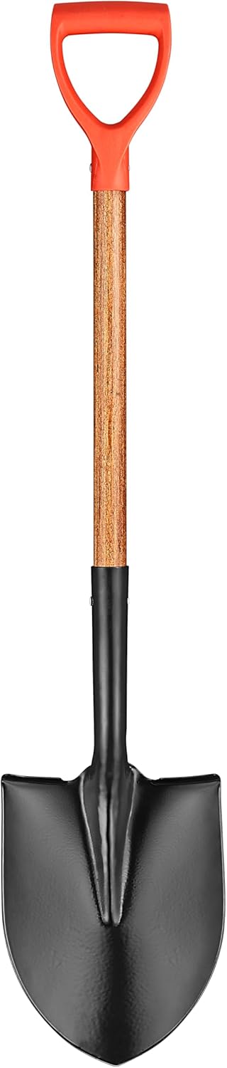 41" Round Point Snow Shovel, Straight Hardwood Handle, D-Grip, Gardening Tool-Digging Shovel, 41 Inch