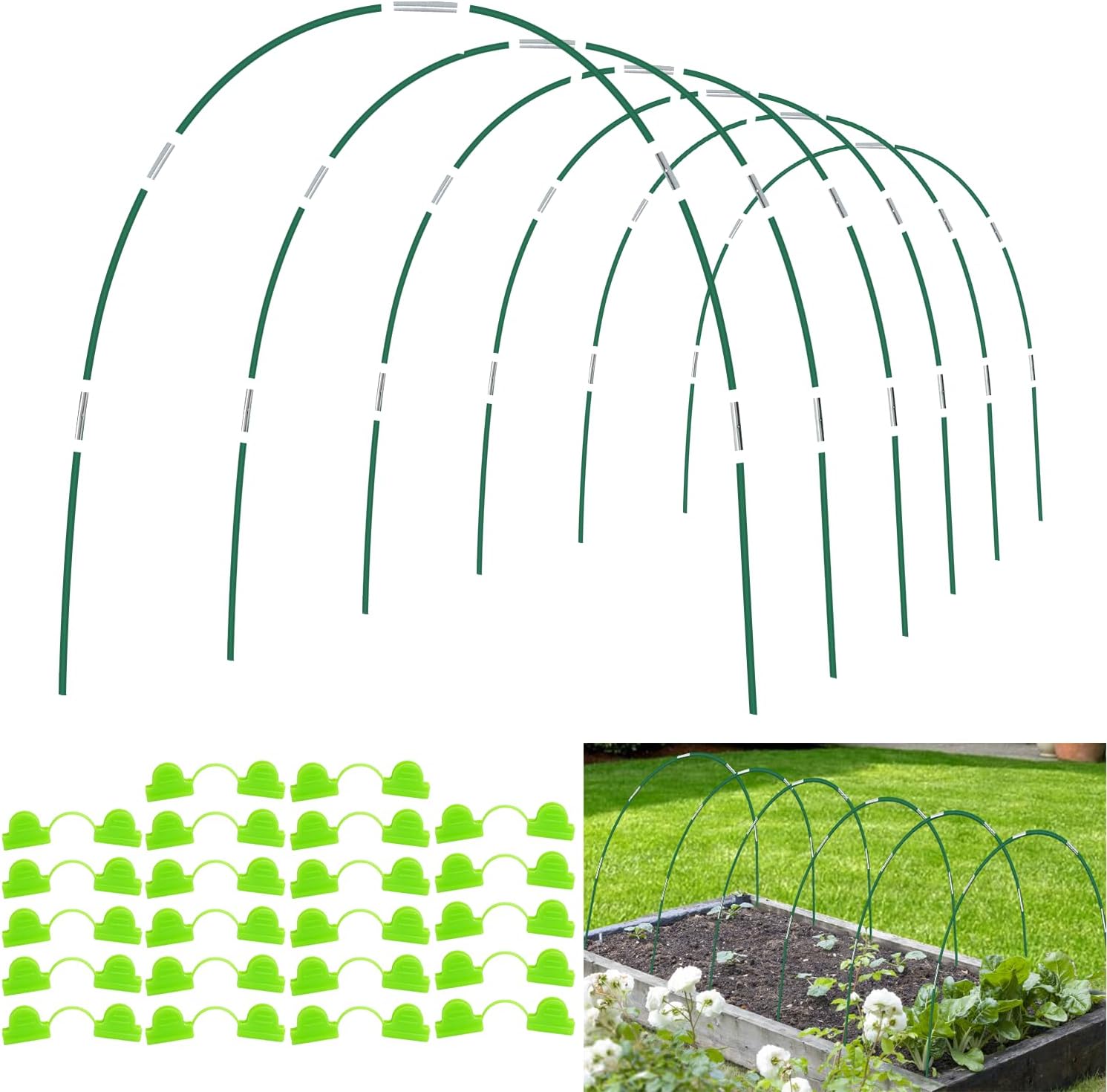 36Pcs Garden Hoops for Raised Beds,6 Sets of 8FT Long Greenhouse Hoops Grow Tunnel, Fiberglass Support Hoops Frame for Fabric Netting,DIY Plant Support Garden Stakes for Row Cover