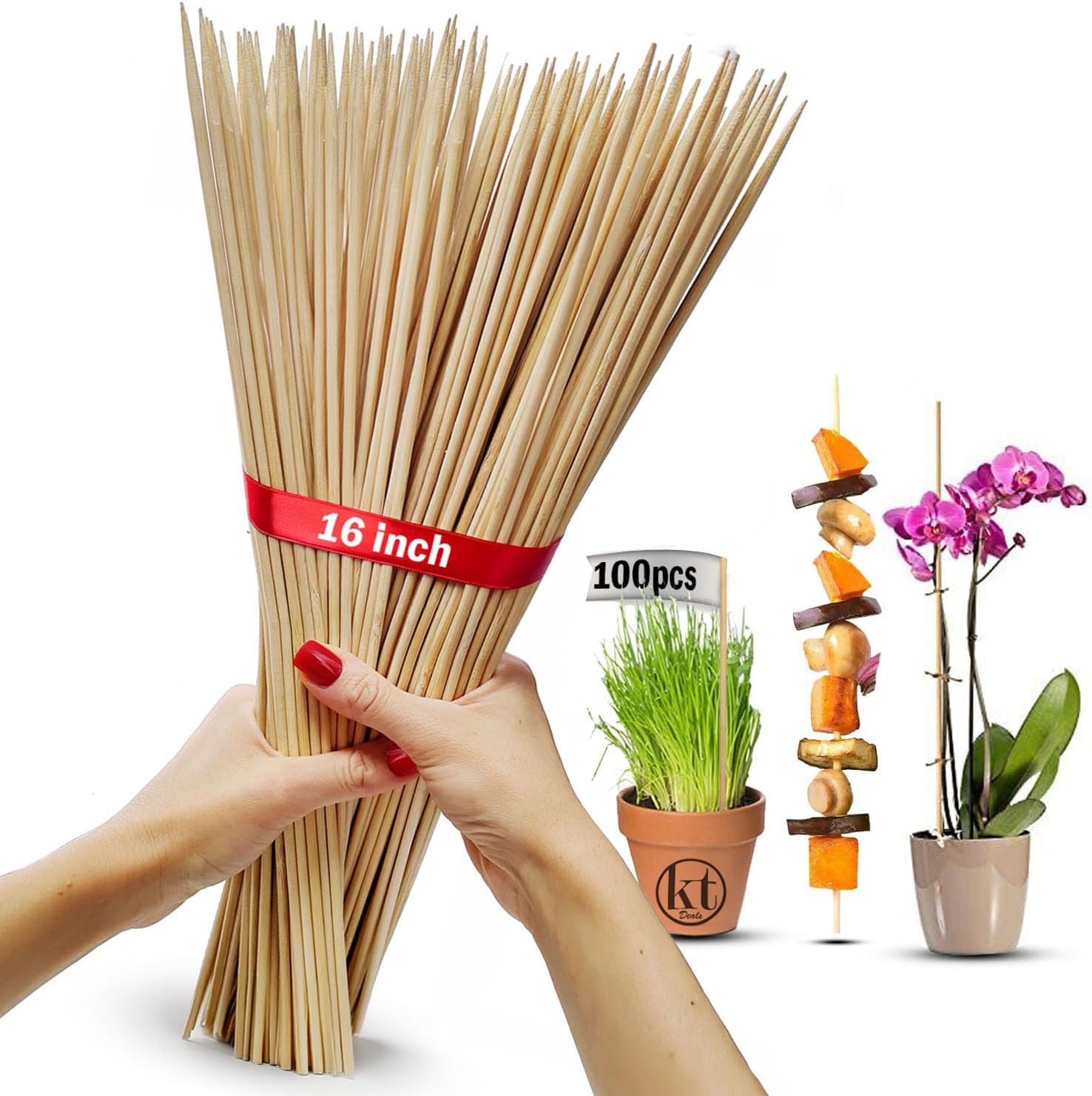 100 Pack 16" Bamboo Plant Stakes, Garden Sticks for Plant Support Tomato Floral Potted, Indoor Gardening Wooden Sign Posting and Other Crafts Long Natural Wood Skewers (100pc - 16 inch)