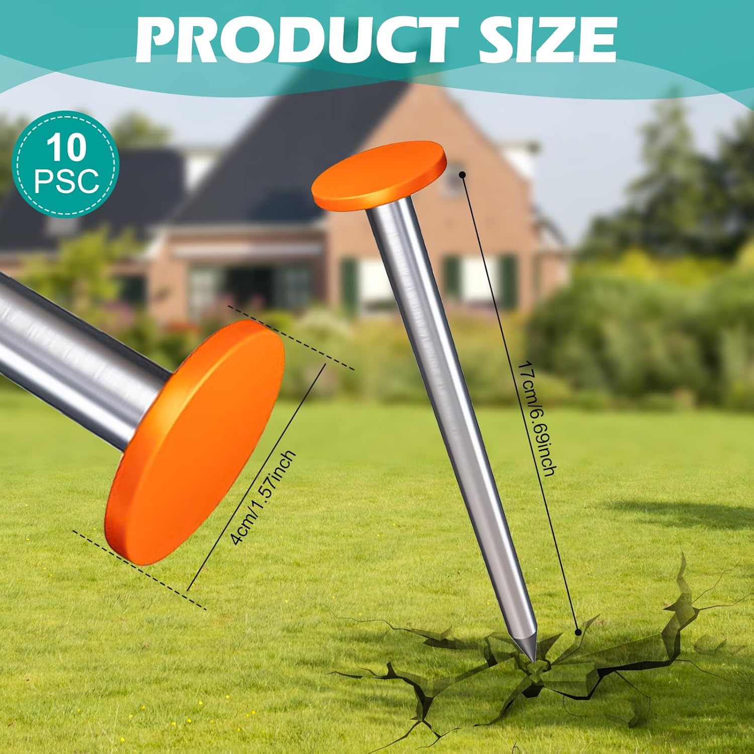 10 Pcs Survey Markers Stakes 1.57 x 6.7 Inch Low Profile Survey Marker Stainless Steel Property Line Markers Heavy Duty Survey Markers for Garden Paver Lawn Edging Tarps Weed Barriers