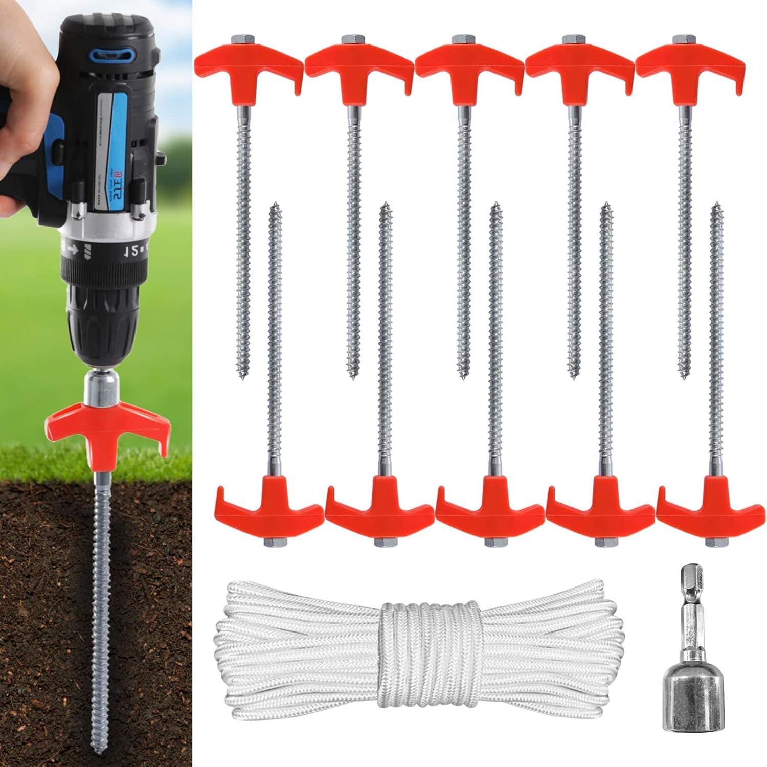 ABCCANOPY Tent Stakes Drillable Garden Shed Stakes, Bonus Adapter, tie-Downs, Orange