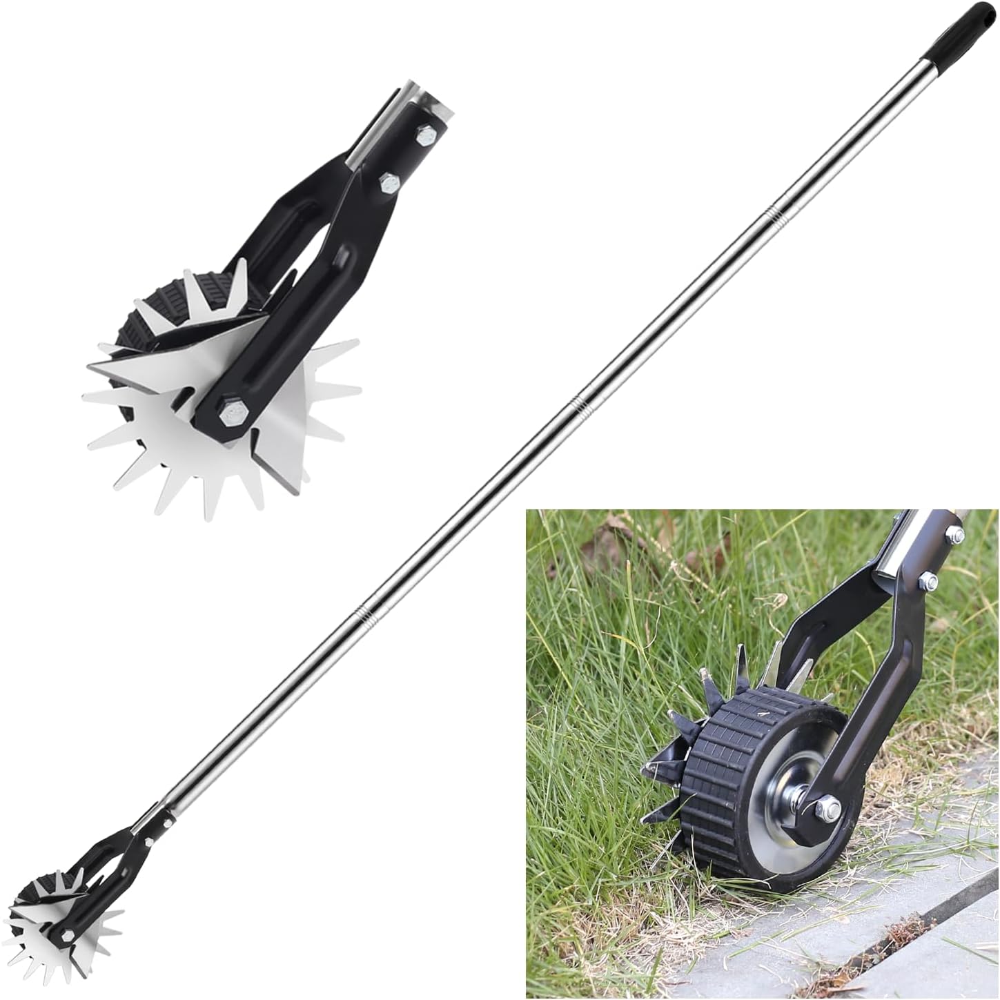 2024 Upgrade Hand Edger Lawn Tool, Manual Lawn Edger, Wheel Rotary Edger Trimmer for Sidewalk Garden Yard, 68 inch Long Handle Stainless Steel
