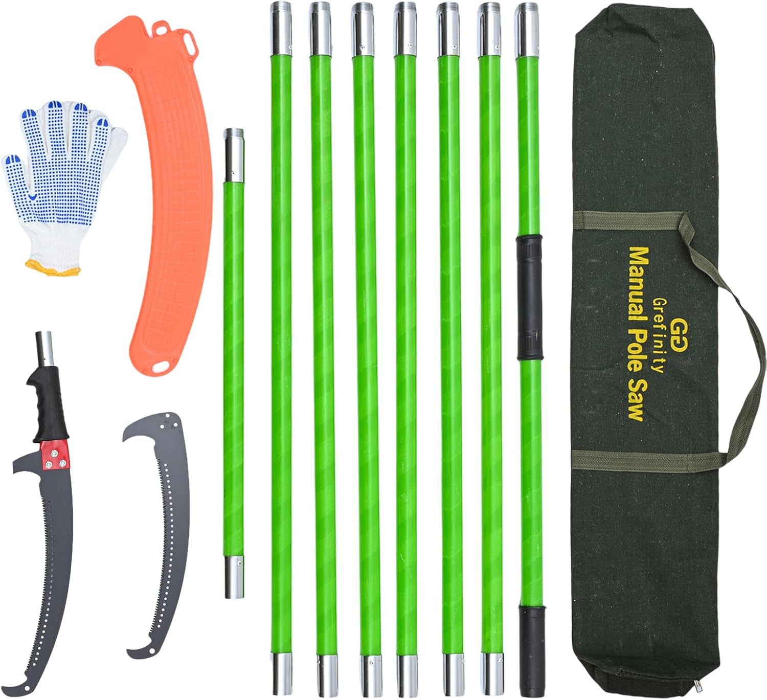 27FT Manual Pole Saw, Tree Branch Trimmer with 8-Section Fiberglass Handle, Sharp Steel Blade and Scissors, Lightweight Extendable Design for High Branch Trimming, Ideal for Palms and Shrubs