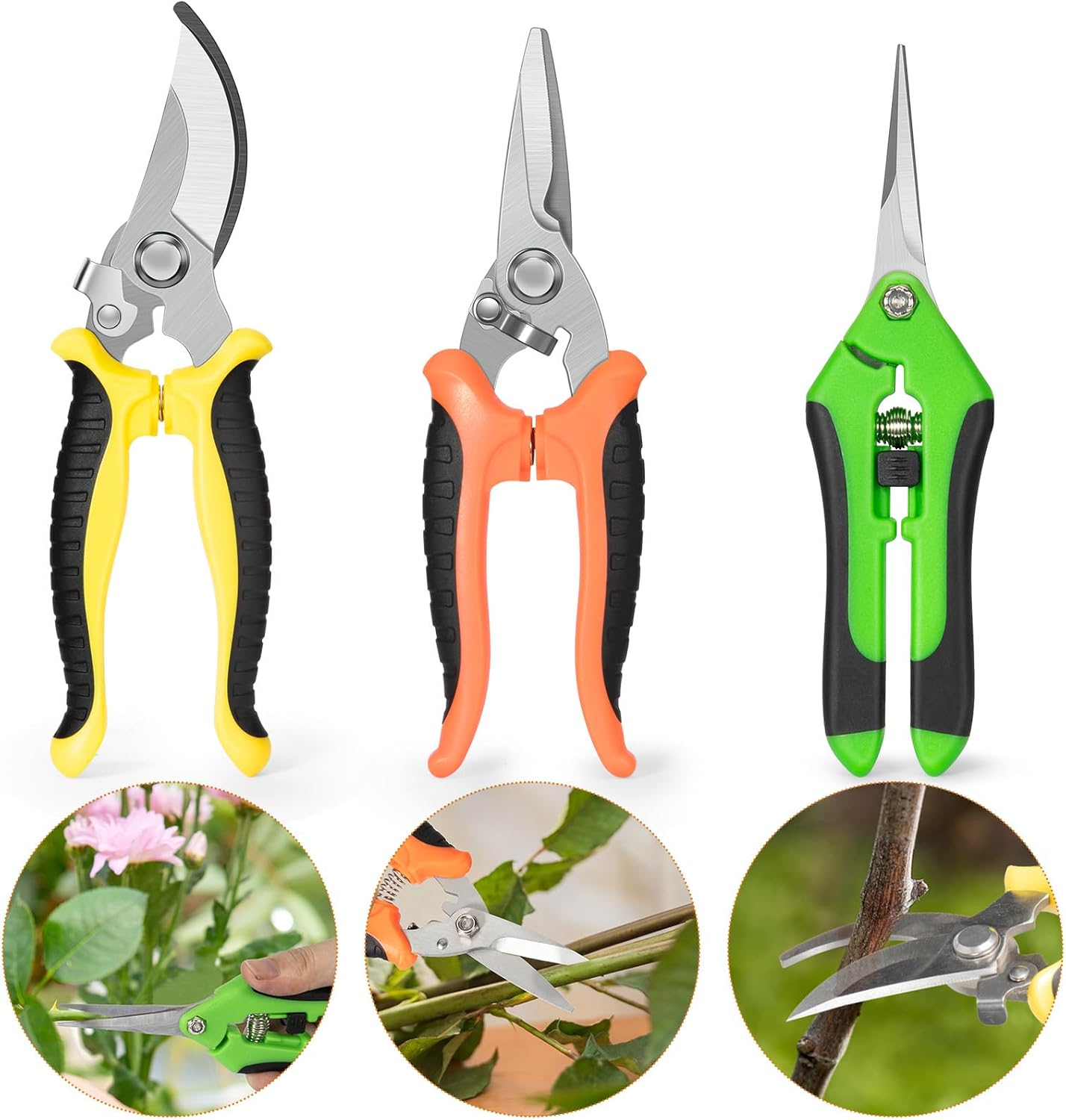 3 Pack Professional Pruning Shears, Stainless Steel Garden Scissors with Rust-Resistant Blades, Ergonomic Handles for Gardening, Bonsai,Plant Care & Rose Trimming By GLVSAE