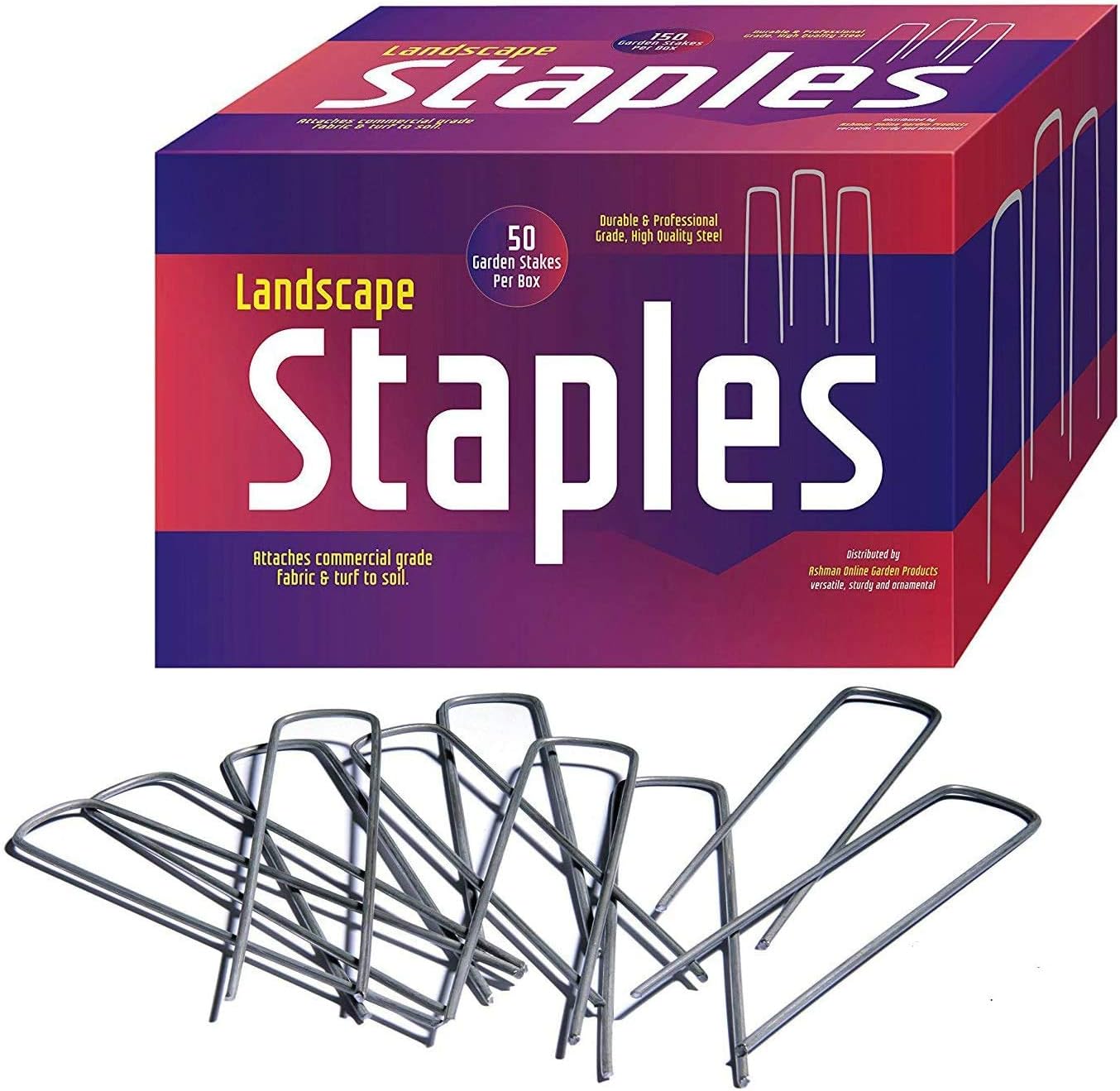 Ashman 200 Pack Galvanized Garden Stakes Landscape Staples and Fence Stake Sod Staples - Heavy Duty & Anti Rust Zinc Coated.