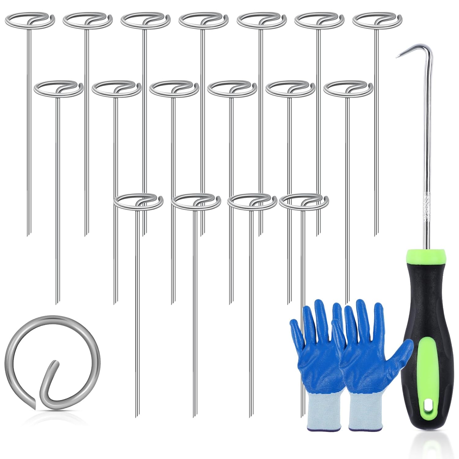 100 Pack Landscape Staples 6 Inch Metal Stakes for Gardening, Circle Top Pins for Landscaping, Garden Staples with Nail Lifter and Gardening Gloves for Securing Yard Garden Lawn Fabric Weed Barrier