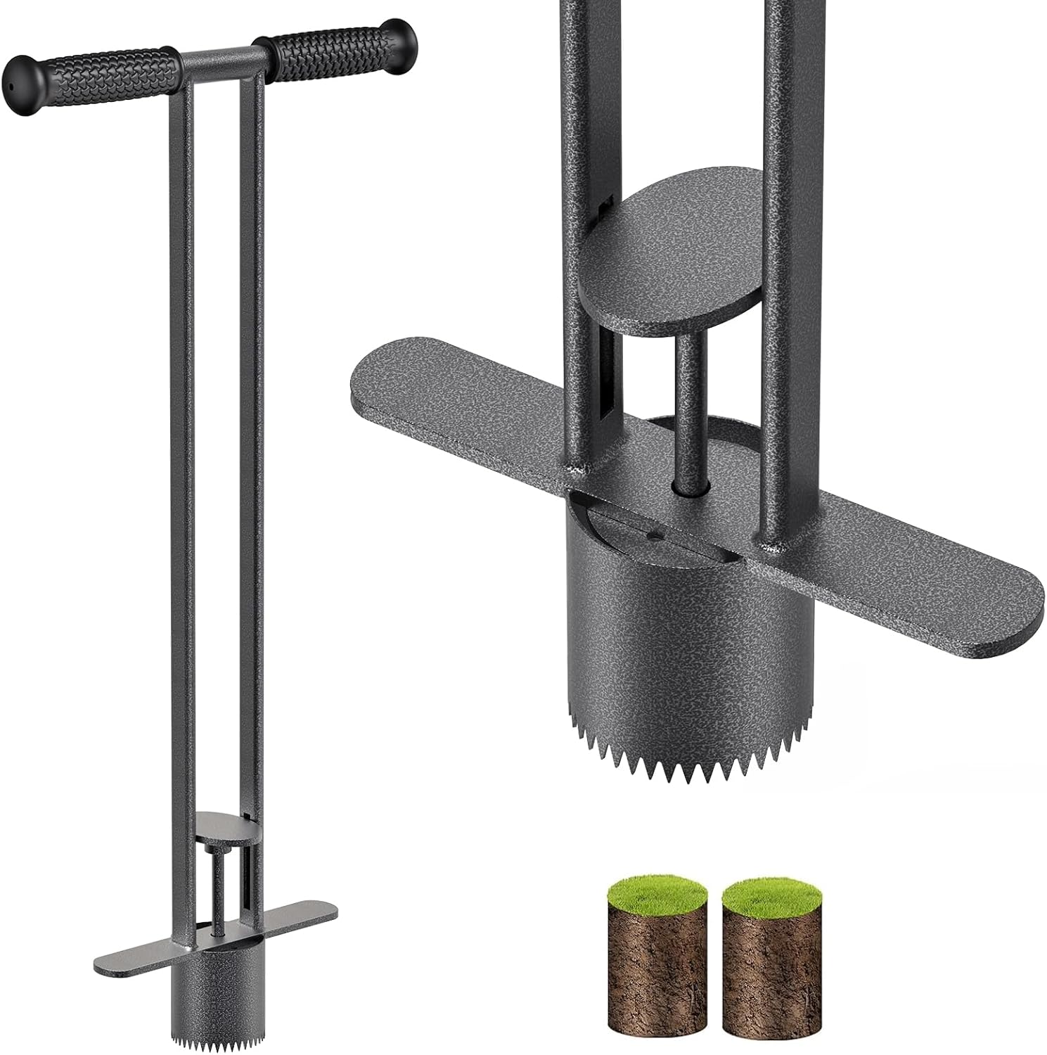 Dolibest Sod Plugger, Bulb Planter Tool with Non-Slip Grip Handle. Turf Cutter and Grass Plugger Tool with Dual Pedals, Sharp Serrations, Perfect for Zoysia, Bermuda and More (Upgrade)