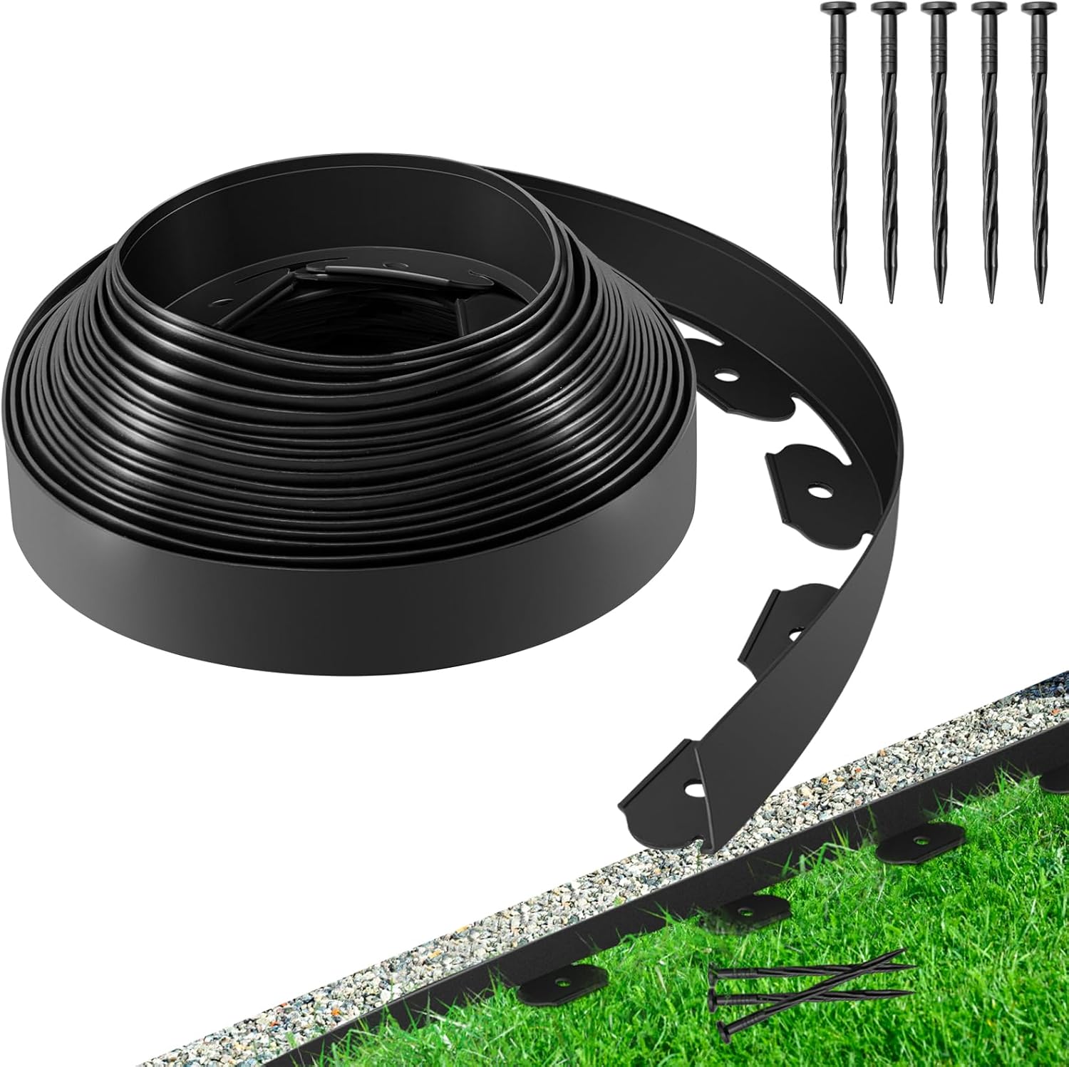 2in Landscape Edging Border 40 FT with 40 Spikes, Black No-Dig Garden Edging Lawn Border - Perfect for Creating Clean Lines and Definite Borders for Your Landscaping,Yard, and Pathway