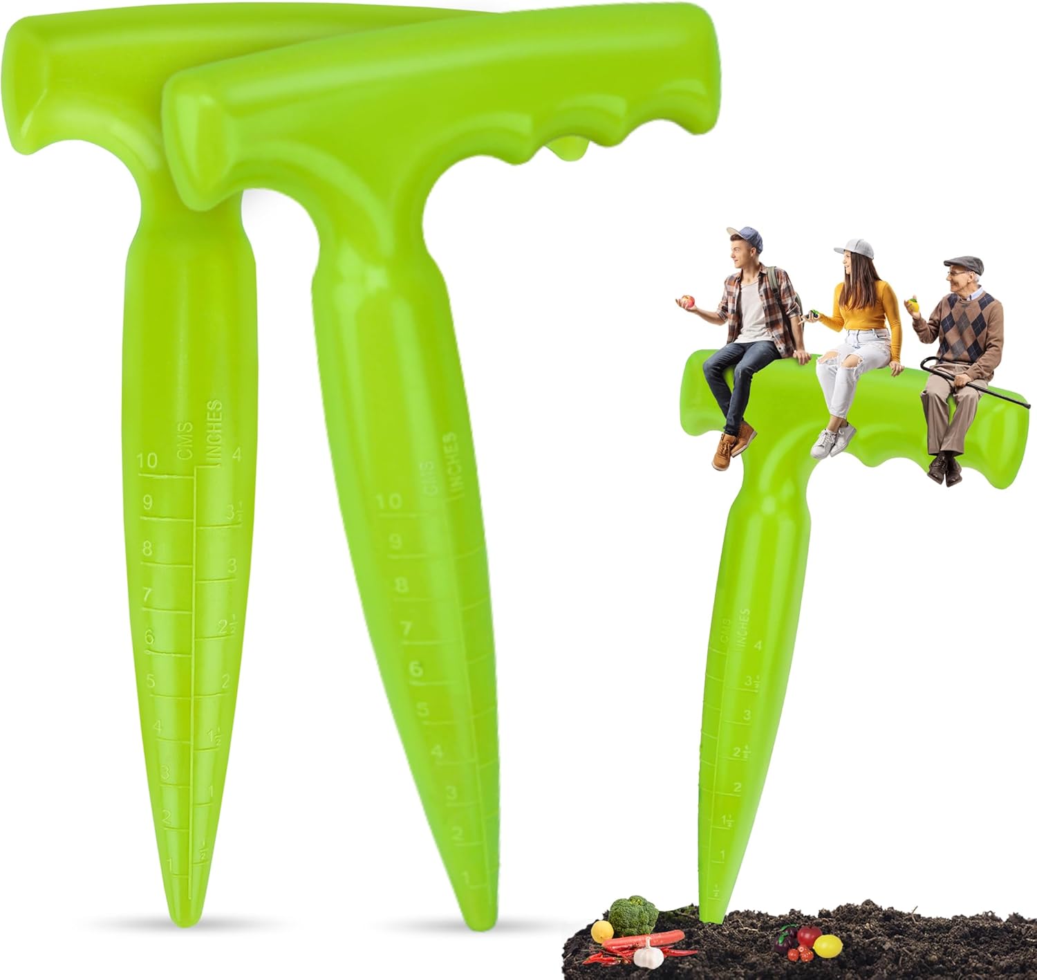 2 Pack Dibbler Gardening Tool with Measurements 6.9 inch Plastic Bulb Planting Tools with Handle Seed Dibber for Planting Bulbs Digging Gardening(Light Green)