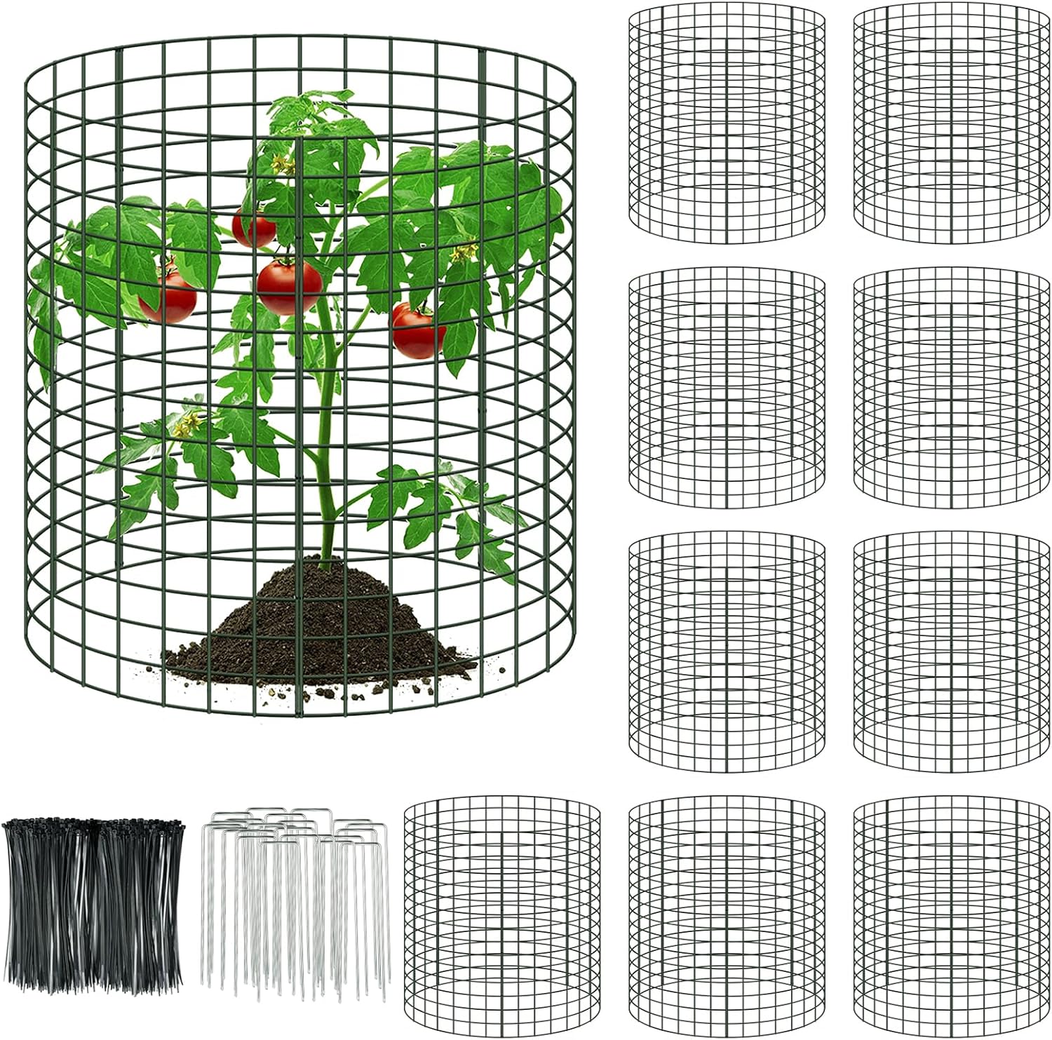 10 Packs 24"x 12" Large Wire Plant Protectors Wire Plant Cages Mesh Plant Cage Chicken Wire Cloche with Ground Stakes and Nylon Ties Protect Plants,Garden,Shrubs and Vegetables from Animals-30PCS