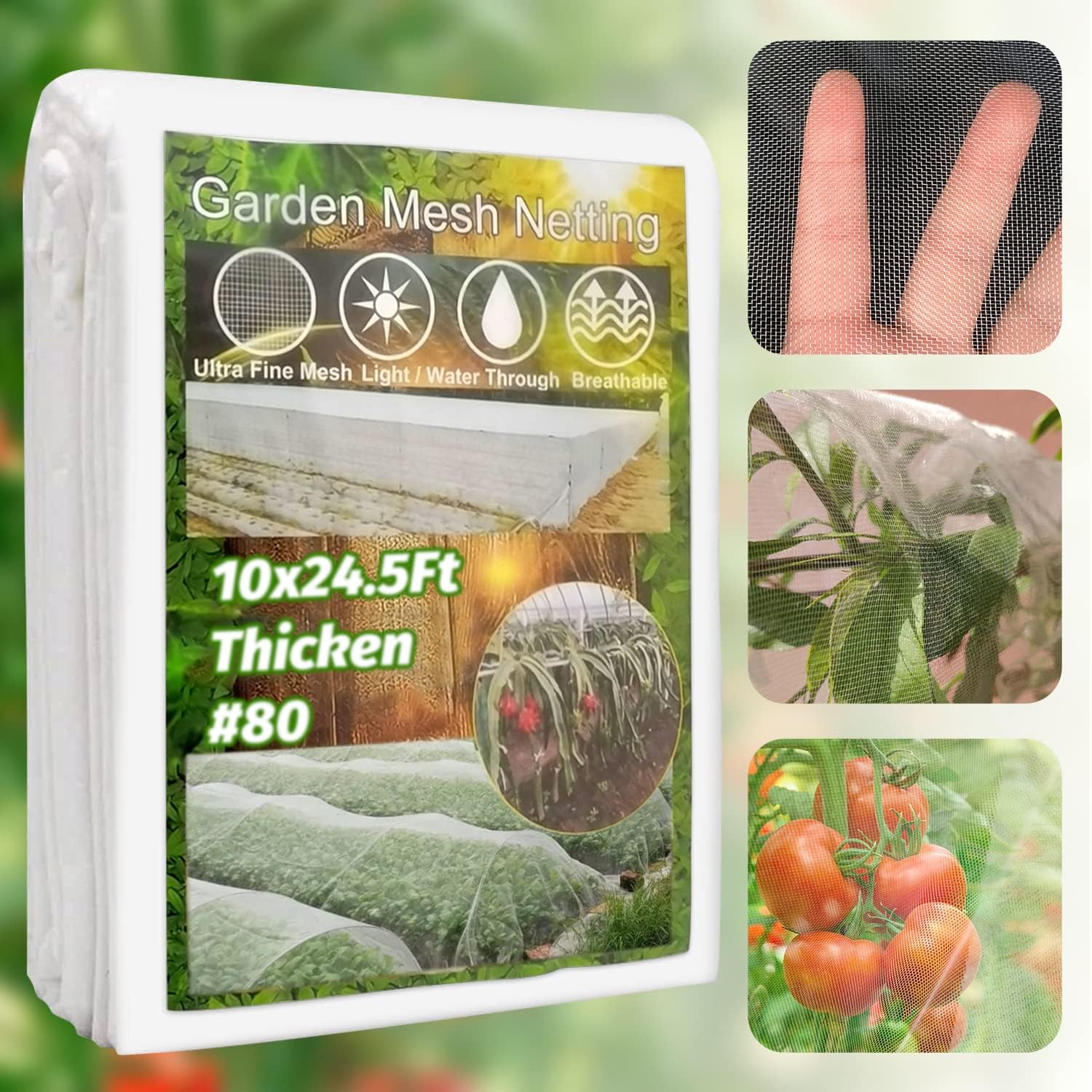 10X24.5Ft Garden Netting Pest Barrier, 80 Mesh Ultra Fine for Protection, Vegetables, Flowers, Crops, Fruit Trees, Insect & Plant Cover