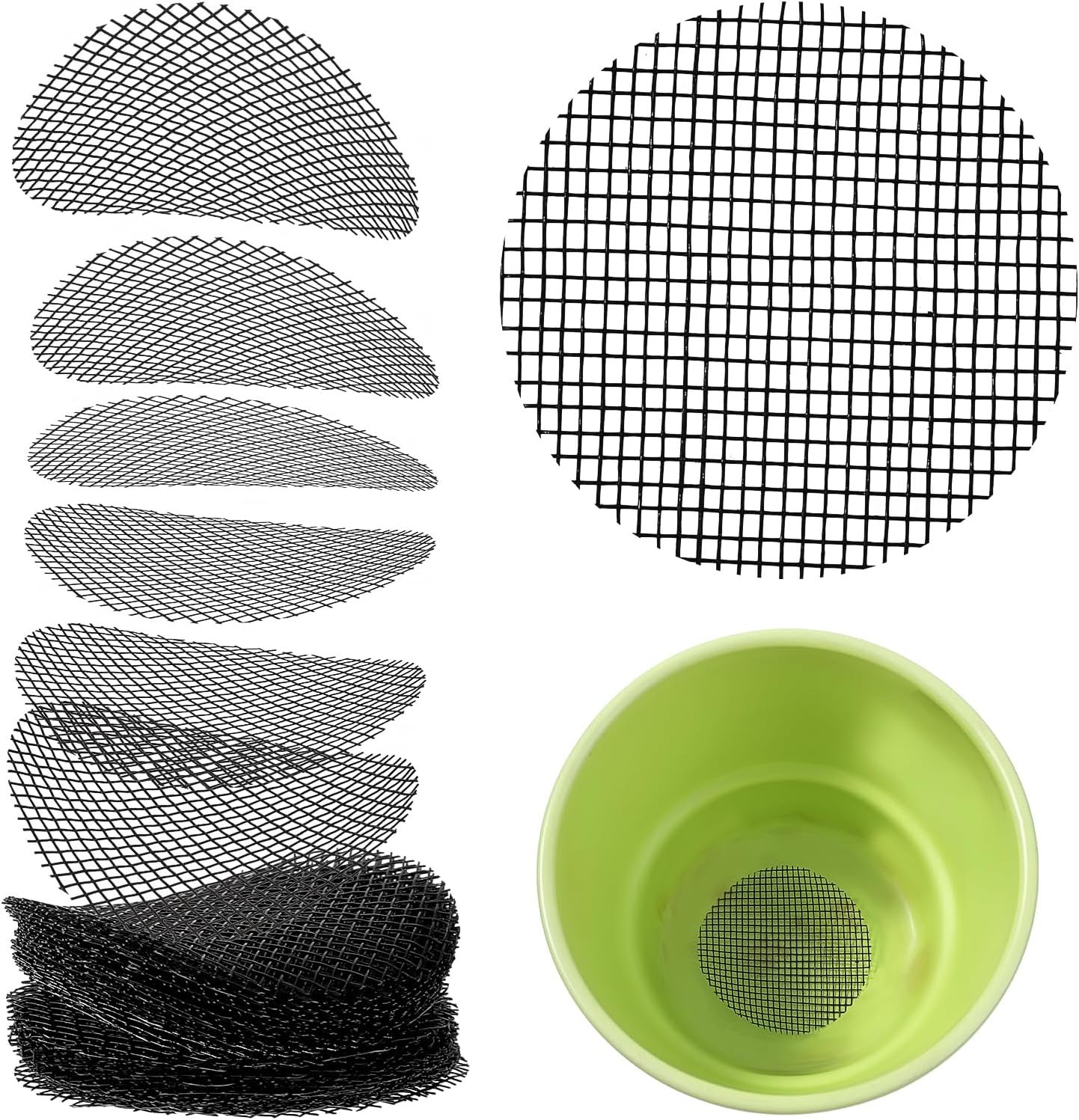 100pcs Flower Pot Hole Mesh Pad,2inch Bonsai Mesh Bonsai Bottom Grid Mat Netting for Plants,Rounds Drainage,Prevent Soil Loss Anti,Gardening Gifts for Women