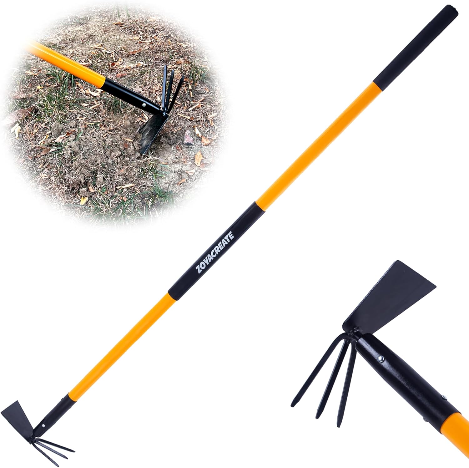 Hoe Garden Tool, Heavy Duty Long Handle Rake Cultivator Manual Weeder for Yard Lawn Patio Garden Planting