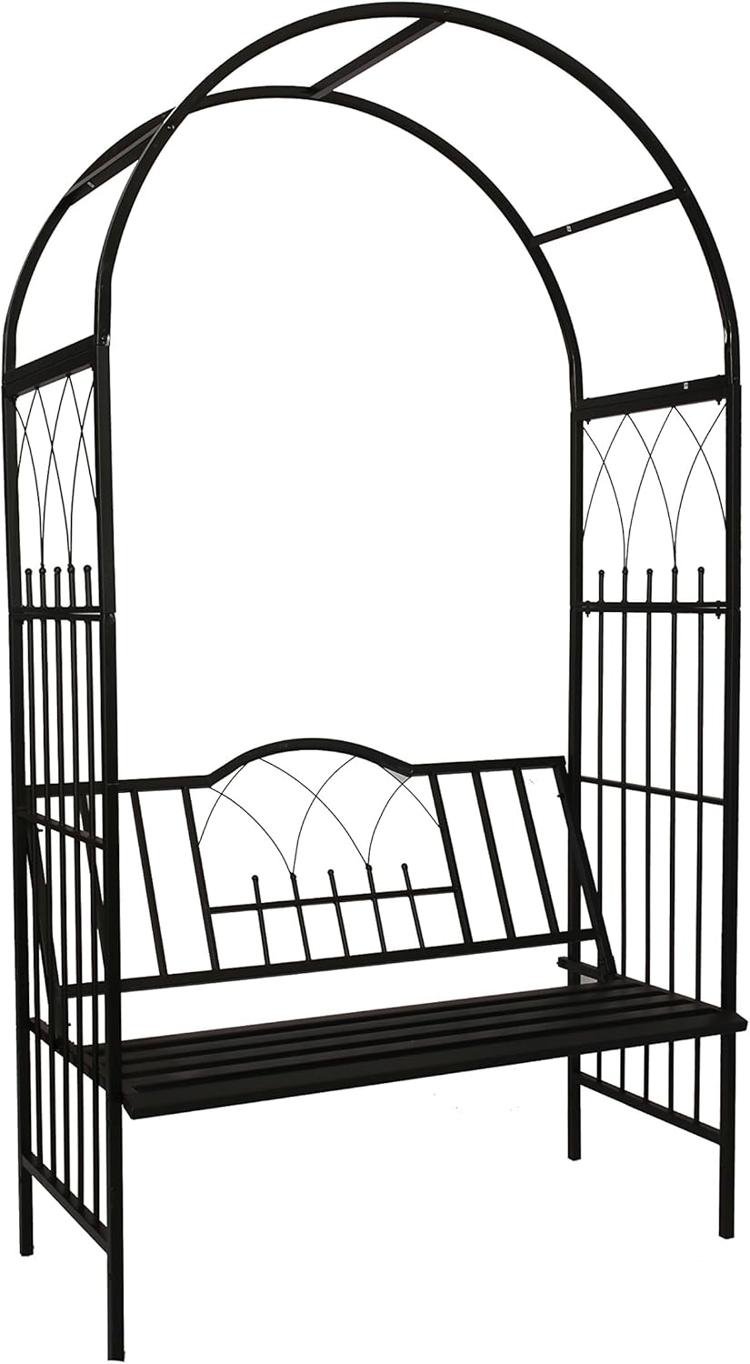 1. GO Steel Garden Arch with Seat for 2 People, 6'9" High x 3'9" Wide, Garden Arbor for Various Climbing Plant, Outdoor Garden Lawn Backyard