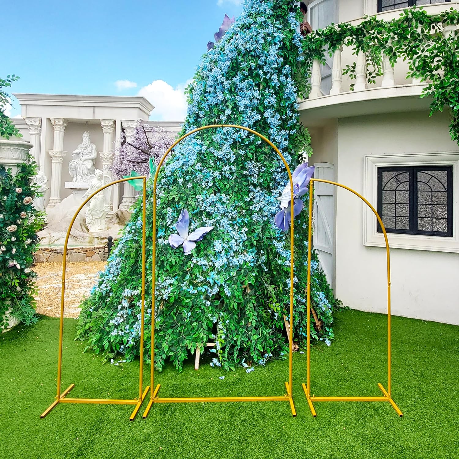 6.5 FT Metal Wedding Arch Set of 3 Gold Backdrop Stand for Wedding Ceremony Birthday Party Garden Floral Balloon Arch Decoration